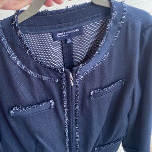 Jones New York Signature EUC Women’s Zip Up Frayed Navy Jacket - Size 10